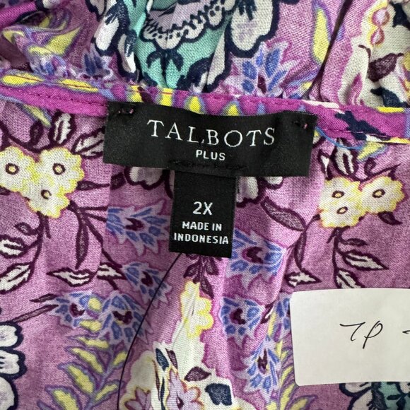 Talbots Top 2X Floral Ruffle Sleeve Floret Medallion Multicolored NWT TP-3415 - Picture 6 of 8